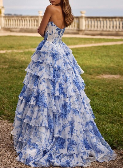 Dreamy Sweetheart Corset Tiered A-Line High Split Sweep Train Prom Dresses
