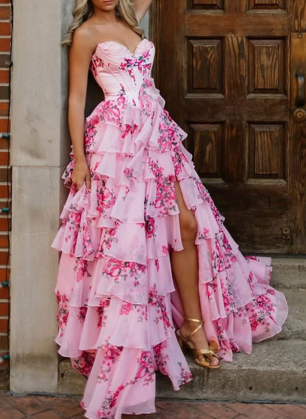 Dreamy Sweetheart Corset A-Line Tiered High Split Sweep Train Prom Dresses