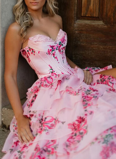 Dreamy Sweetheart Corset A-Line Tiered High Split Sweep Train Prom Dresses