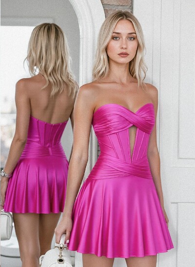 A-Line Sweetheart Corset Encrypted Sareeya Satin Homecoming Dresses