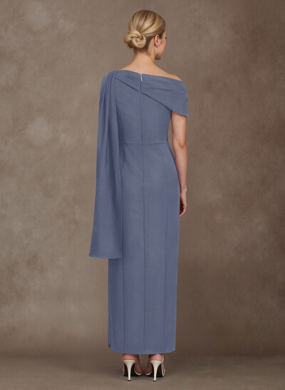 Elegant One-Shoulder Ankle-Length Elastic Satin Mother Of The Bride Dresses With Sweeping Side Drape
