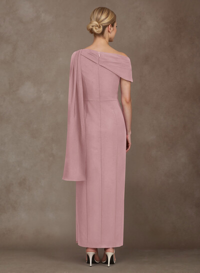 Elegant One-Shoulder Ankle-Length Elastic Satin Mother Of The Bride Dresses With Sweeping Side Drape