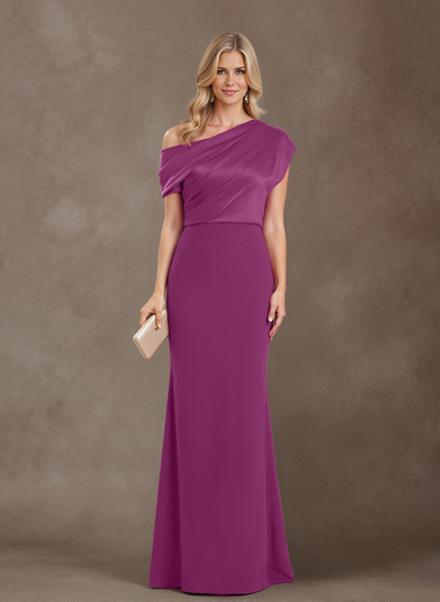 Sheath/Column One-Shoulder Floor-Length Elastic Satin Mother Of The Bride Dresses