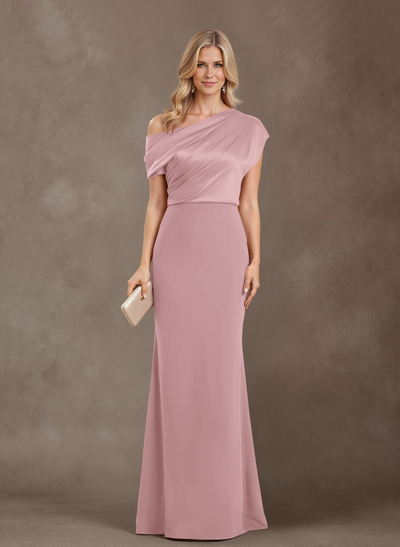 Sheath/Column One-Shoulder Floor-Length Elastic Satin Mother Of The Bride Dresses