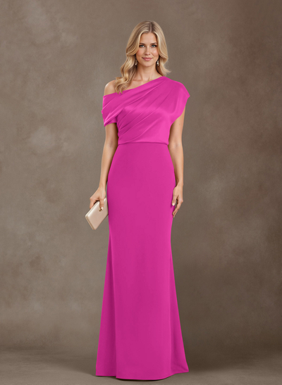 Sheath/Column One-Shoulder Floor-Length Elastic Satin Mother Of The Bride Dresses