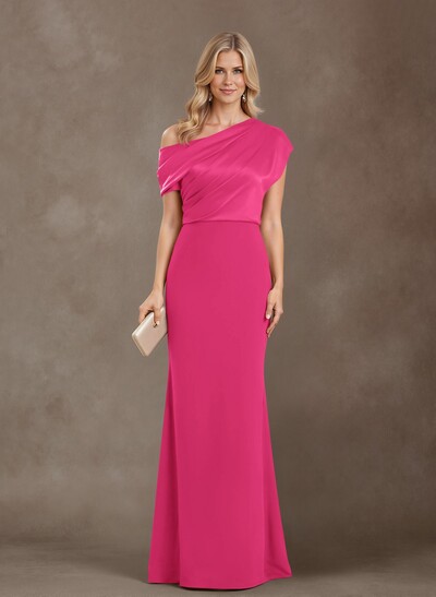 Sheath/Column One-Shoulder Floor-Length Satin Mother Of The Bride Dresses