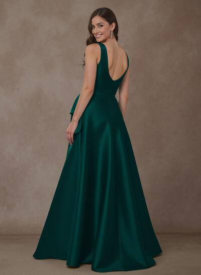 A-Line Square Neckline Sleeveless Floor-Length Satin Mother Of The Bride Dresses With Bow(s)/High Split