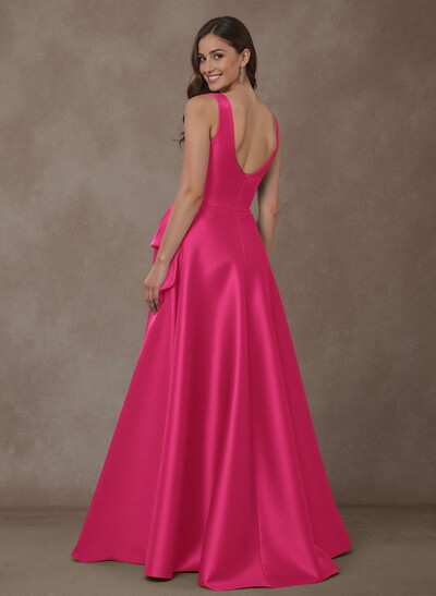 A-Line Square Neckline Sleeveless Floor-Length Satin Mother Of The Bride Dresses With Bow(s)/High Split
