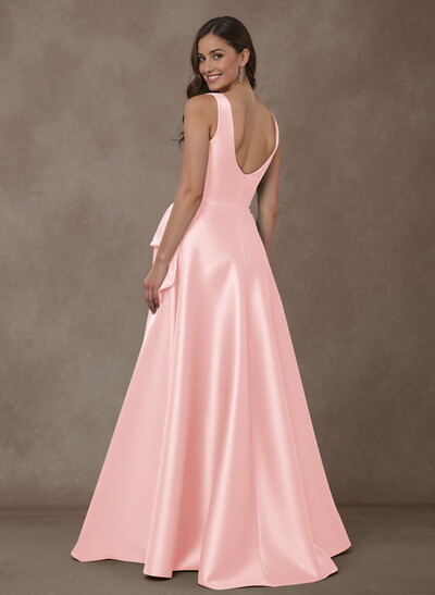 A-Line Square Neckline Sleeveless Floor-Length Satin Mother Of The Bride Dresses With Bow(s)/High Split