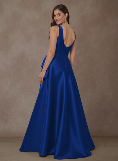 A-Line Square Neckline Sleeveless Floor-Length Satin Mother Of The Bride Dresses With Bow(s)/High Split