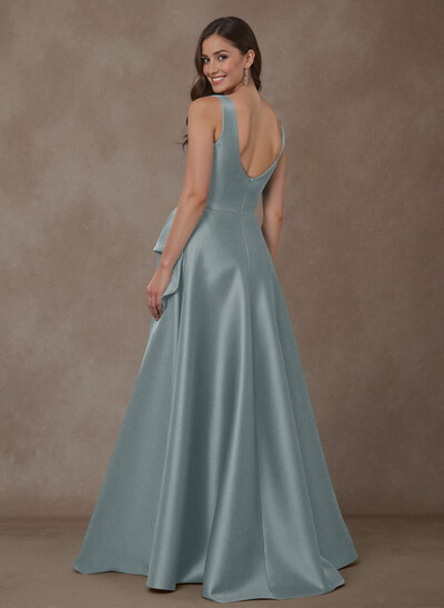 A-Line Square Neckline Sleeveless Floor-Length Satin Mother Of The Bride Dresses With Bow(s)/High Split