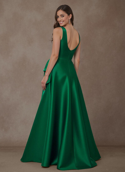 A-Line Square Neckline Sleeveless Floor-Length Satin Mother Of The Bride Dresses With Bow(s)/High Split