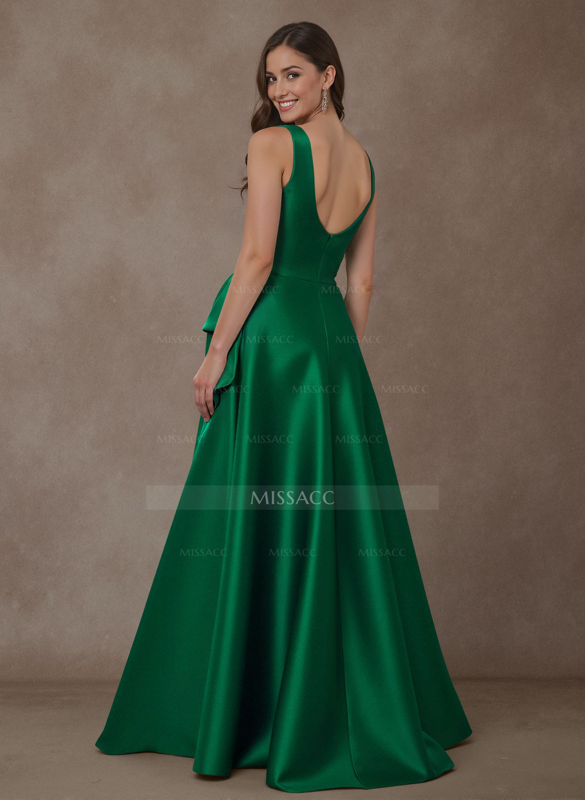 A-Line Square Neckline Sleeveless Floor-Length Satin Mother Of The Bride Dresses With Bow(s)/High Split