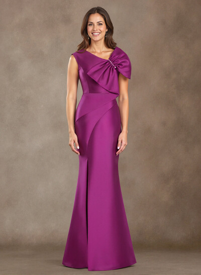 Trumpet/Mermaid V-Neck Sleeveless Floor-Length Satin Mother Of The Bride Dresses With Bow(s)