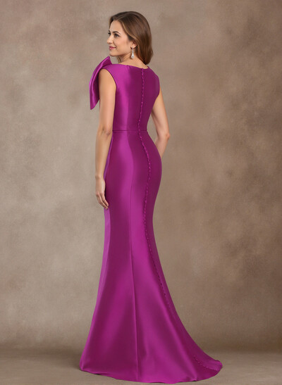 Trumpet/Mermaid V-Neck Sleeveless Floor-Length Satin Mother Of The Bride Dresses With Bow(s)