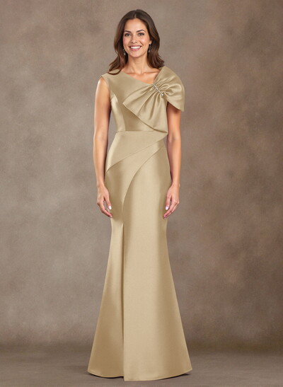 Trumpet/Mermaid V-Neck Sleeveless Floor-Length Satin Mother Of The Bride Dresses With Bow(s)