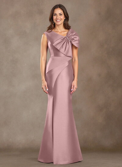 Trumpet/Mermaid V-Neck Sleeveless Floor-Length Satin Mother Of The Bride Dresses With Bow(s)