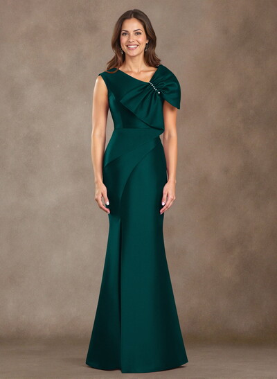 Trumpet/Mermaid V-Neck Sleeveless Floor-Length Satin Mother Of The Bride Dresses With Bow(s)