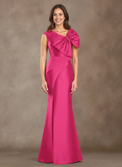Trumpet/Mermaid V-Neck Sleeveless Floor-Length Satin Mother Of The Bride Dresses With Bow(s)