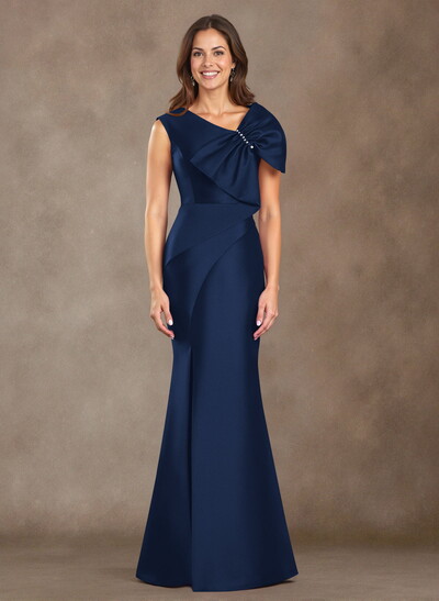 Trumpet/Mermaid V-Neck Sleeveless Floor-Length Satin Mother Of The Bride Dresses With Bow(s)
