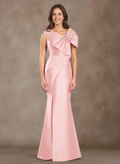 Trumpet/Mermaid V-Neck Sleeveless Floor-Length Satin Mother Of The Bride Dresses With Bow(s)