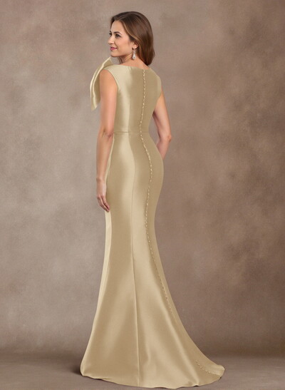 Trumpet/Mermaid V-Neck Sleeveless Floor-Length Satin Mother Of The Bride Dresses With Bow(s)