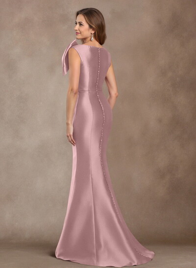 Trumpet/Mermaid V-Neck Sleeveless Floor-Length Satin Mother Of The Bride Dresses With Bow(s)