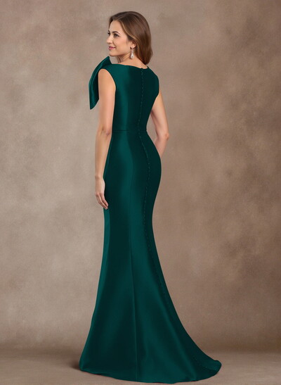 Trumpet/Mermaid V-Neck Sleeveless Floor-Length Satin Mother Of The Bride Dresses With Bow(s)