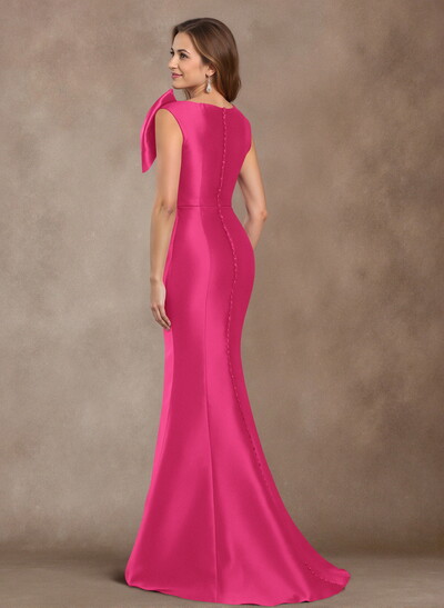 Trumpet/Mermaid V-Neck Sleeveless Floor-Length Satin Mother Of The Bride Dresses With Bow(s)