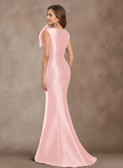 Trumpet/Mermaid V-Neck Sleeveless Floor-Length Satin Mother Of The Bride Dresses With Bow(s)