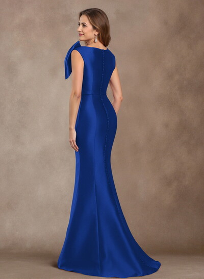 Trumpet/Mermaid V-Neck Sleeveless Floor-Length Satin Mother Of The Bride Dresses With Bow(s)