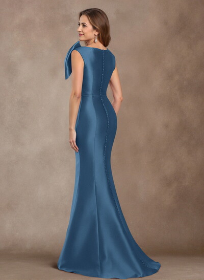 Trumpet/Mermaid V-Neck Sleeveless Floor-Length Satin Mother Of The Bride Dresses With Bow(s)