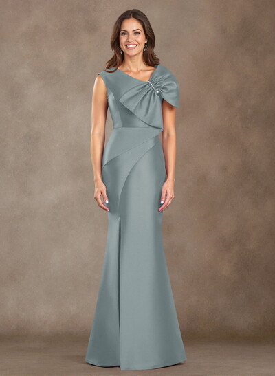 Trumpet/Mermaid V-Neck Sleeveless Floor-Length Satin Mother Of The Bride Dresses With Bow(s)