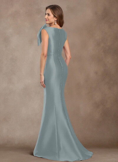Trumpet/Mermaid V-Neck Sleeveless Floor-Length Satin Mother Of The Bride Dresses With Bow(s)