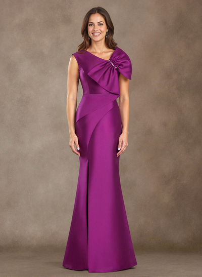 Trumpet/Mermaid V-Neck Sleeveless Floor-Length Satin Mother Of The Bride Dresses With Bow(s)