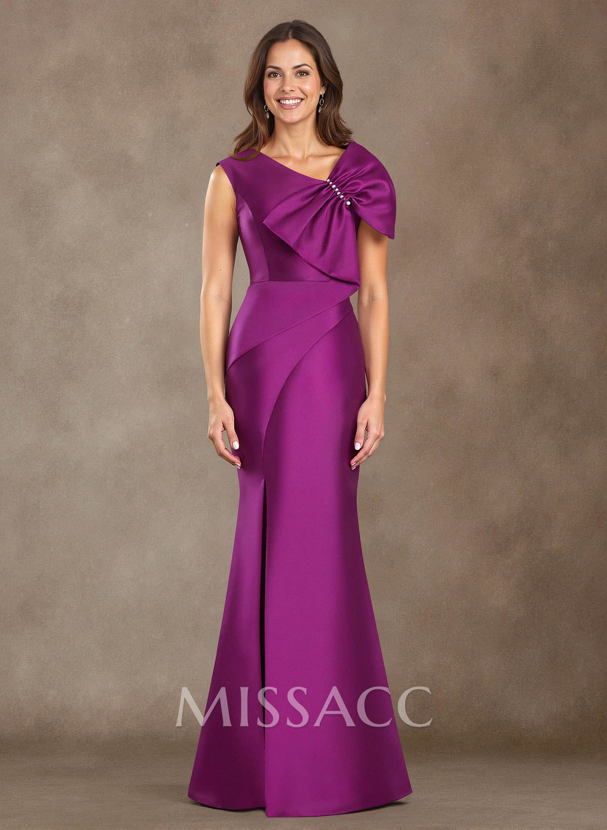 Trumpet/Mermaid V-Neck Sleeveless Floor-Length Satin Mother Of The Bride Dresses With Bow(s)