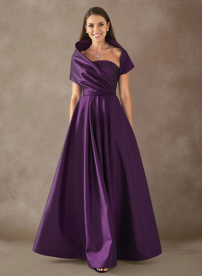A-Line Cape Sleeves Floor-Length Matte Satin Mother Of The Bride Dresses