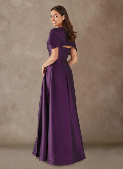 A-Line Cape Sleeves Floor-Length Matte Satin Mother Of The Bride Dresses