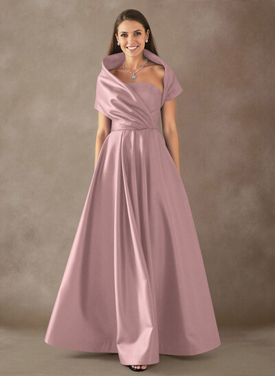 A-Line Cape Sleeves Floor-Length Satin Mother Of The Bride Dresses