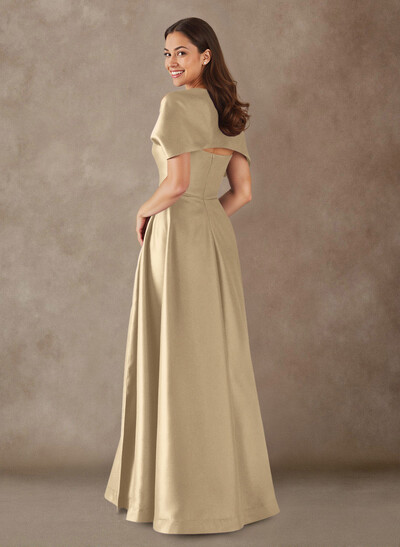 A-Line Cape Sleeves Floor-Length Satin Mother Of The Bride Dresses