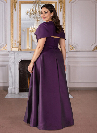A-Line Cape Sleeves Floor-Length Satin Mother Of The Bride Dresses