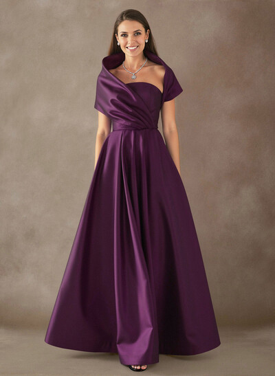 A-Line Cape Sleeves Floor-Length Satin Mother Of The Bride Dresses