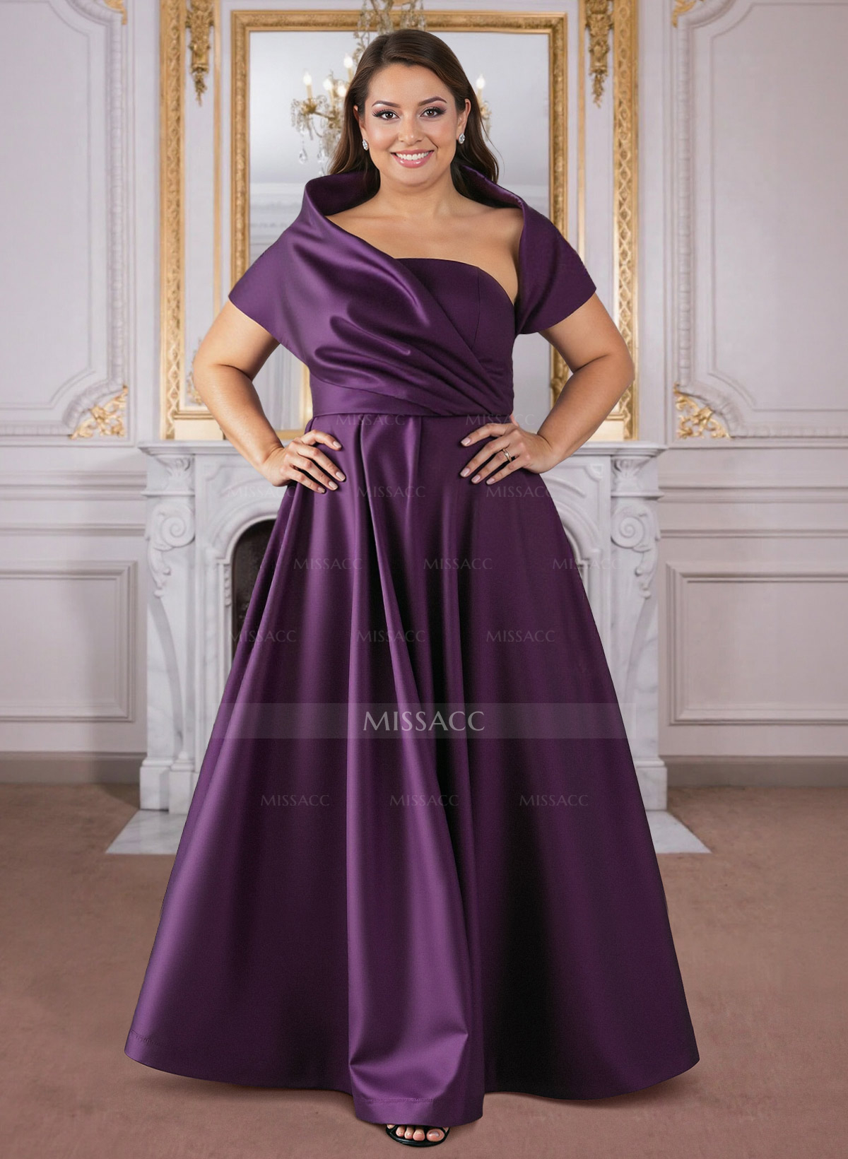 A-Line Cape Sleeves Floor-Length Satin Mother Of The Bride Dresses