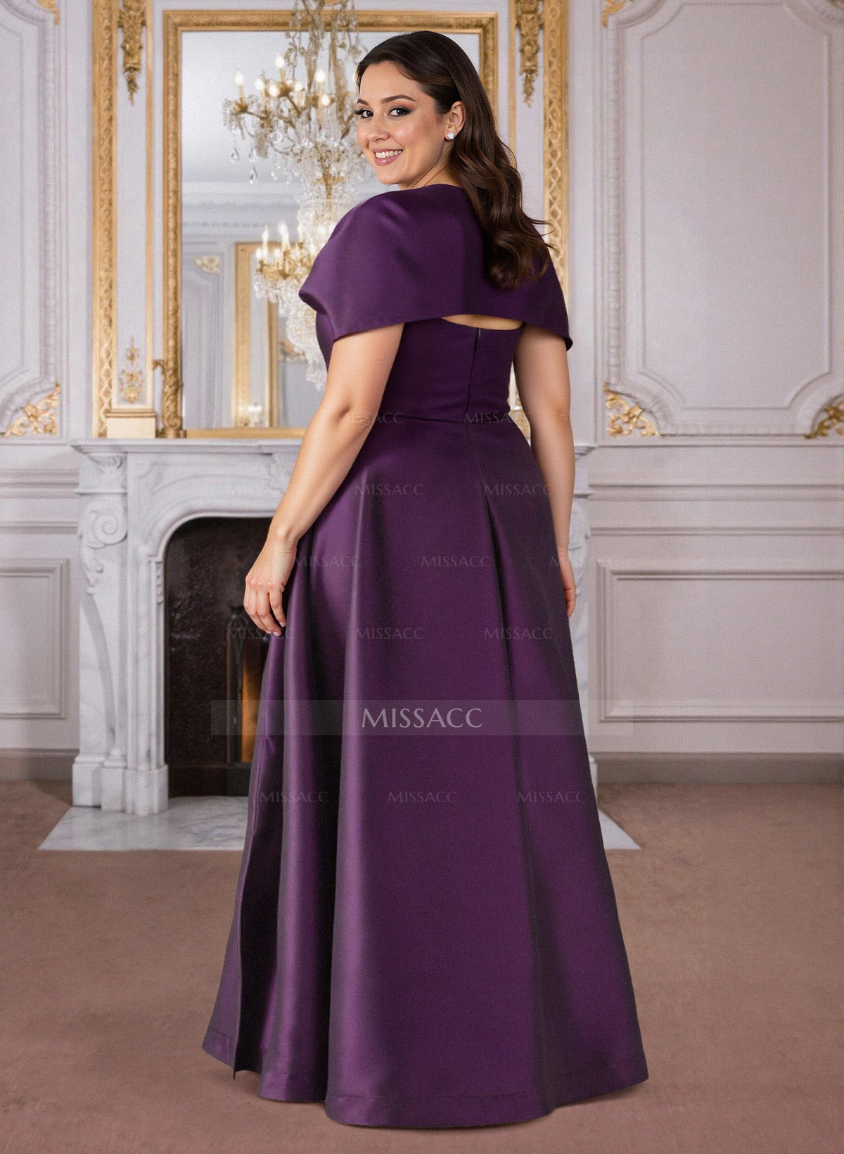 A-Line Cape Sleeves Floor-Length Satin Mother Of The Bride Dresses