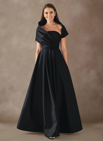 A-Line Cape Sleeves Floor-Length Satin Mother Of The Bride Dresses