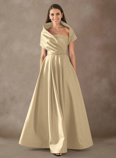 A-Line Cape Sleeves Floor-Length Satin Mother Of The Bride Dresses