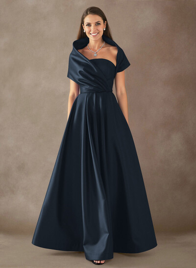 A-Line Cape Sleeves Floor-Length Satin Mother Of The Bride Dresses