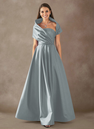 A-Line Cape Sleeves Floor-Length Satin Mother Of The Bride Dresses