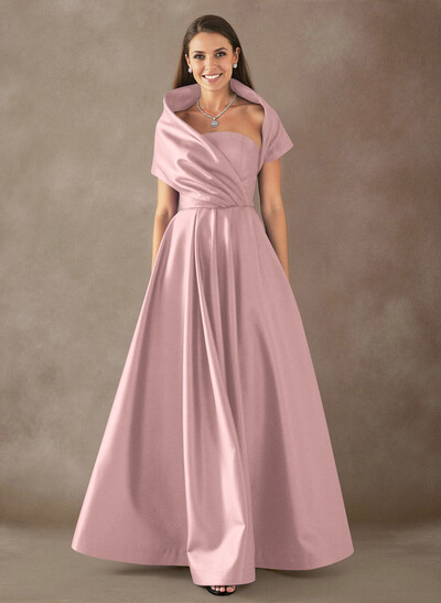 A-Line Cape Sleeves Floor-Length Satin Mother Of The Bride Dresses