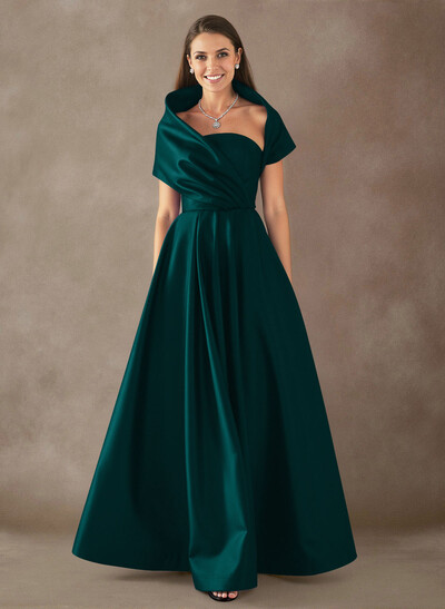 A-Line Cape Sleeves Floor-Length Satin Mother Of The Bride Dresses